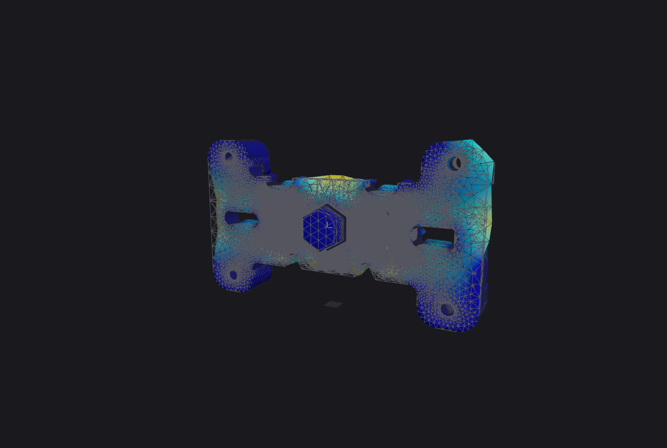 Displacement field on the bracket, mesh overlay visible