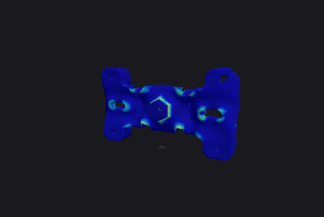 Von Mises stress field on the bracket, shaded surface